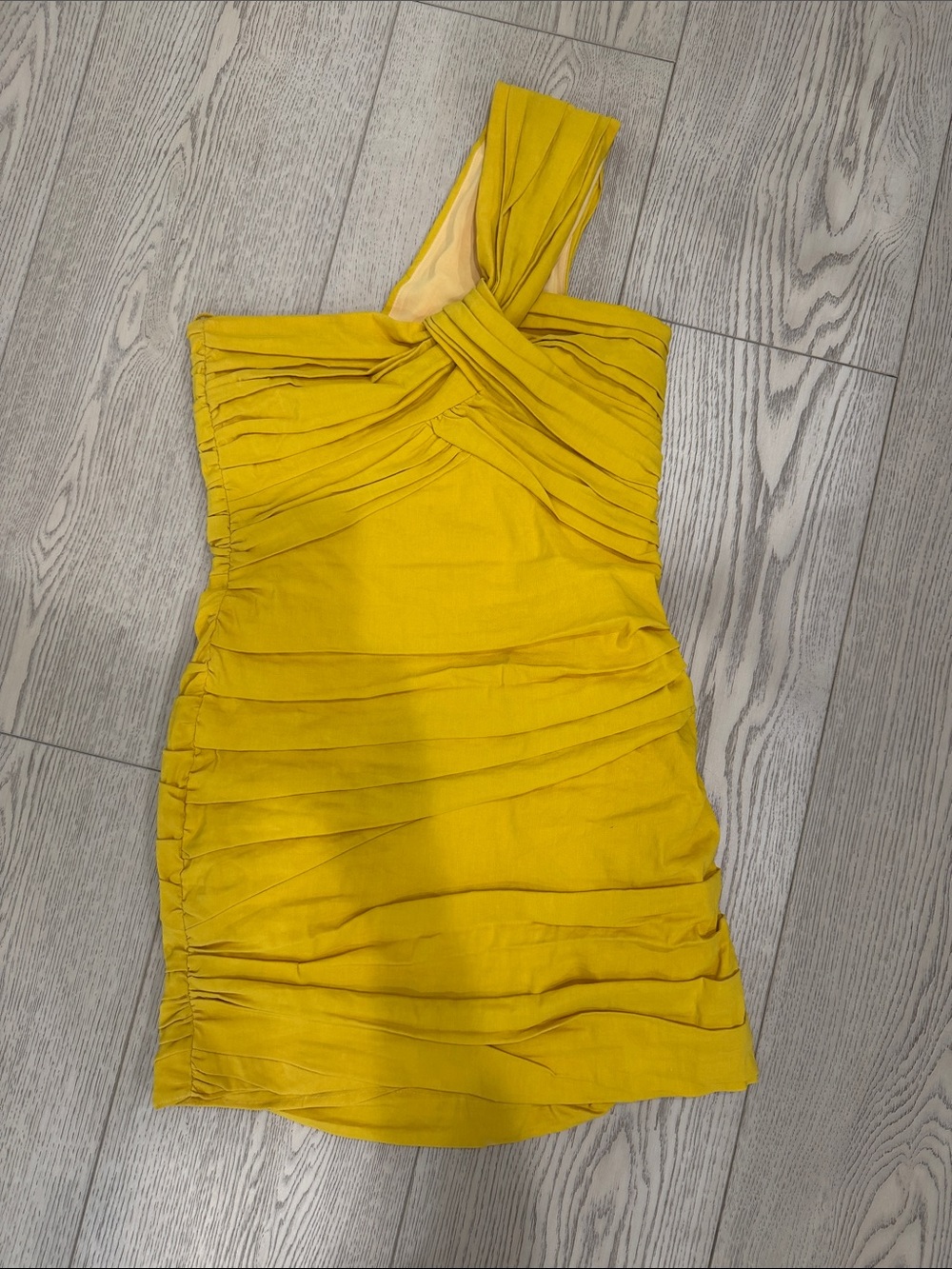 A.L.C. One-Shoulder Ruched Mini Dress in Mustard
